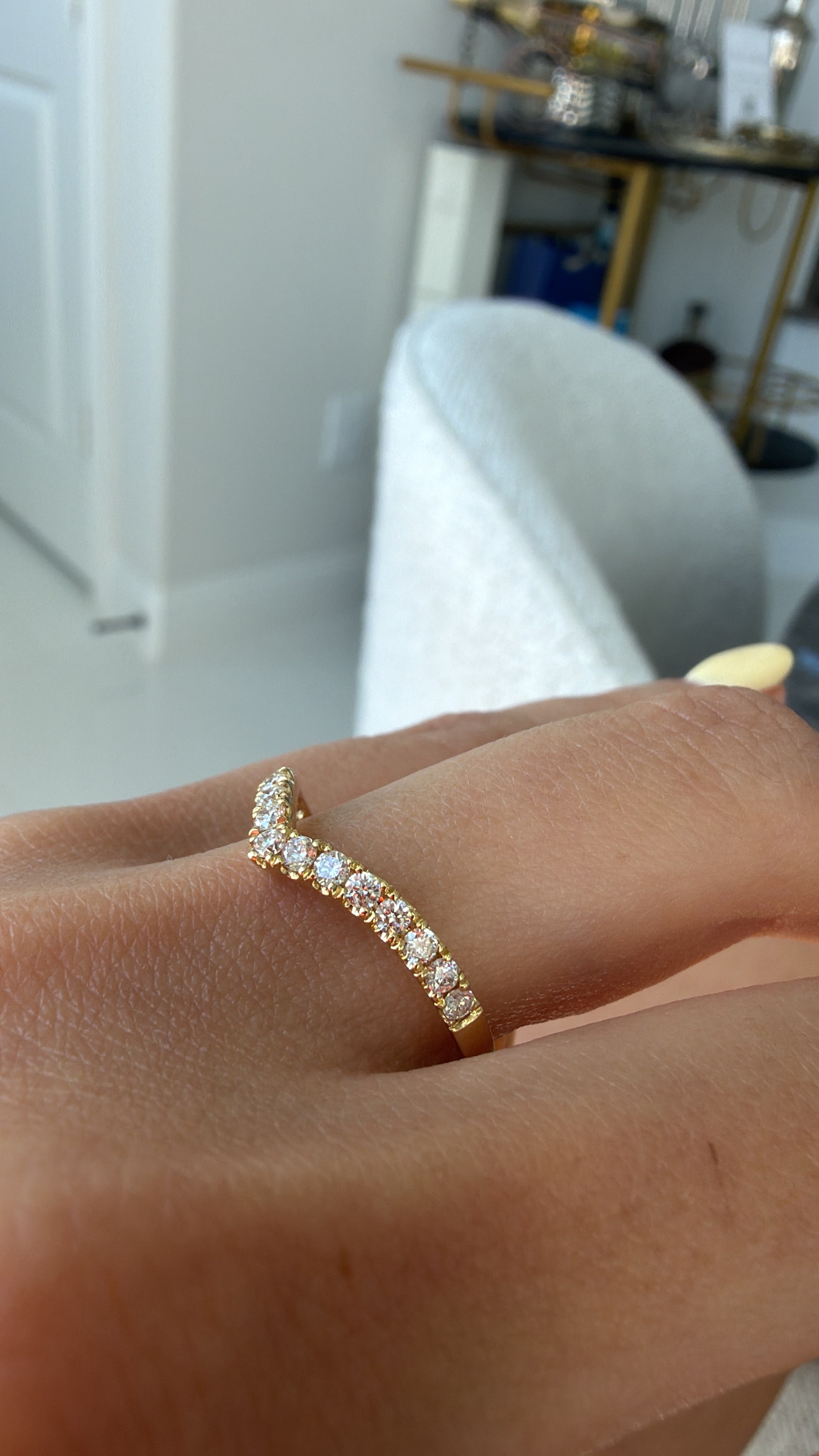 Natural Diamond V Band Ring in 18K Yellow Gold,  Chevron style