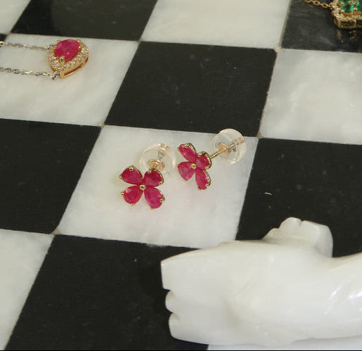 Ruby Floral Studs in 18K Yellow Gold