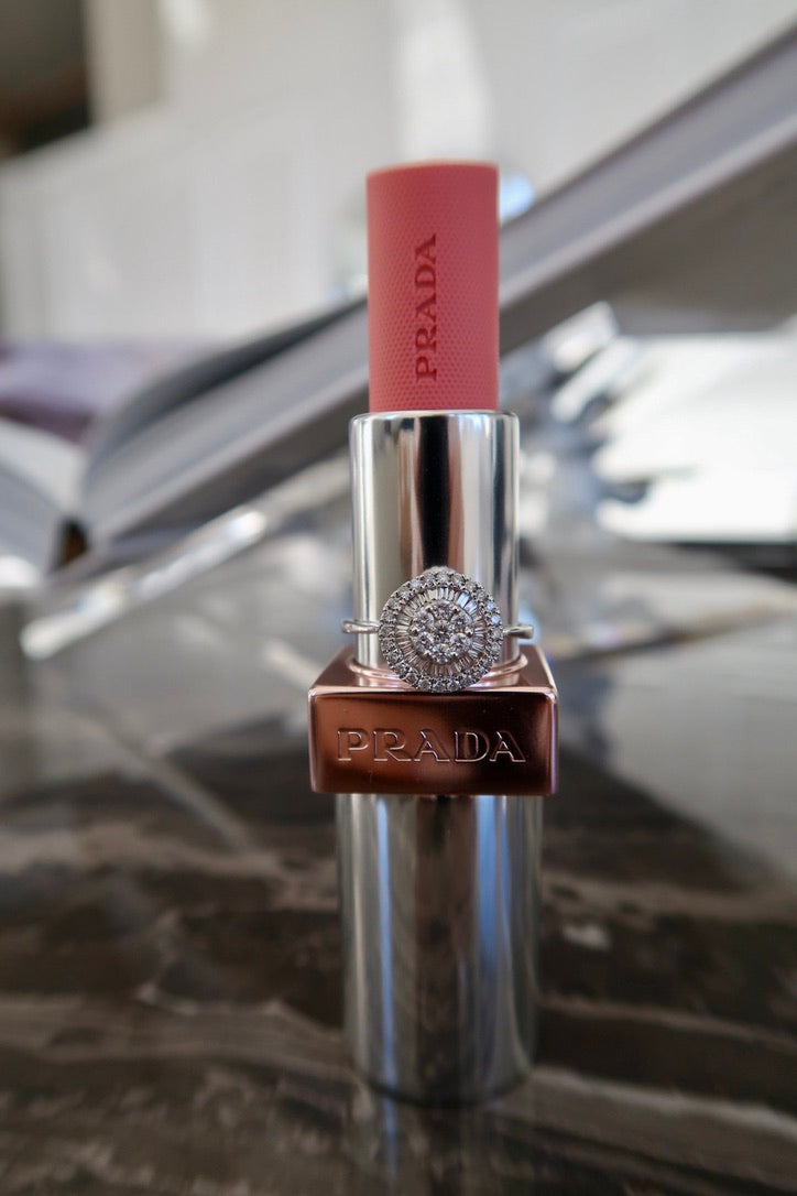 Natural Diamond Halo Cluster Ring in 18K White Gold