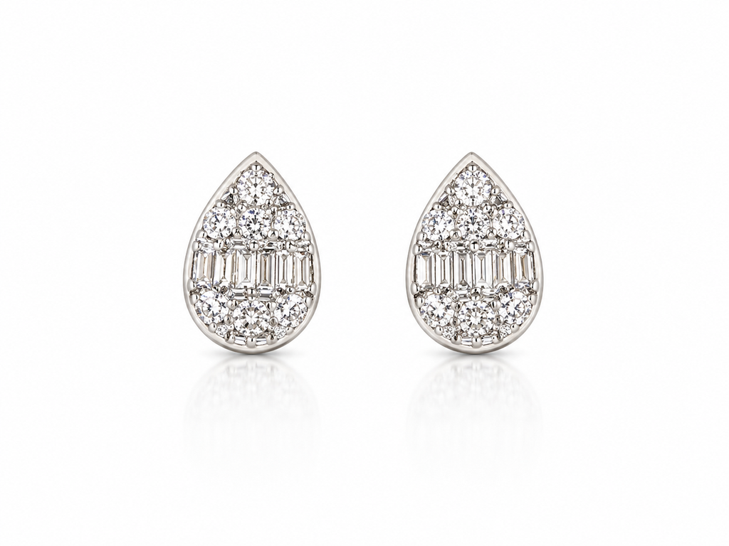 Pear Illusion Diamond Stud Earrings in 14K Yellow Gold