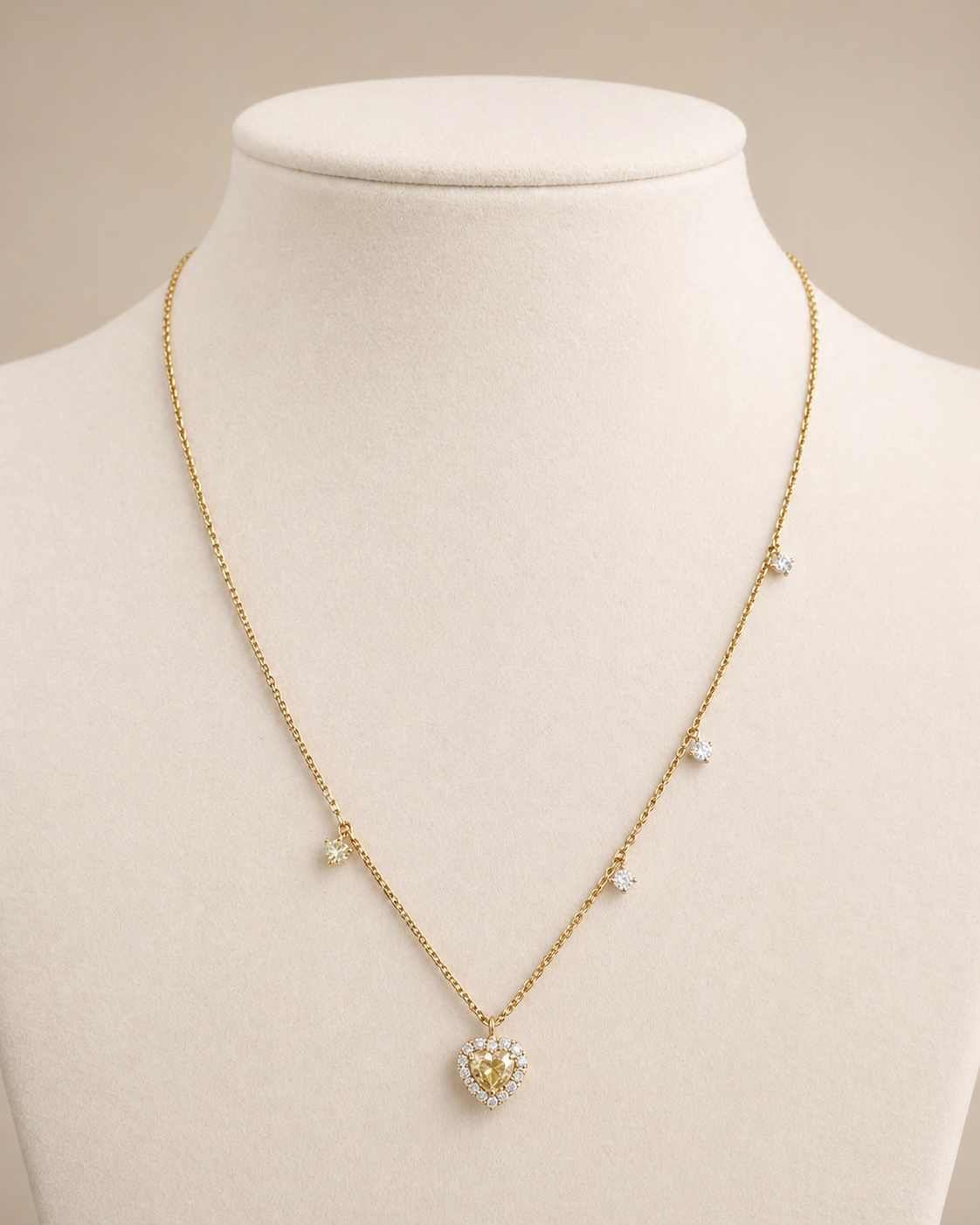 Fancy Yellow Heart Natural Diamond Station Necklace in 18K Yellow Gold