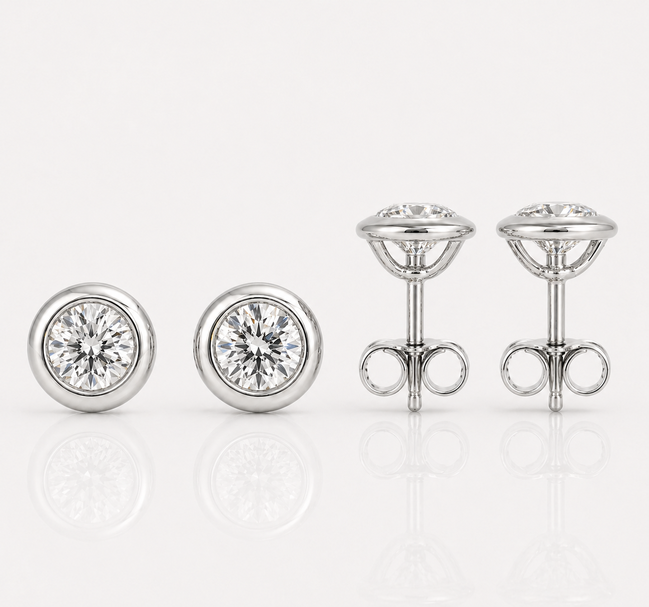 Classic Bezel Natural Diamond Stud Earrings in 18K White Gold