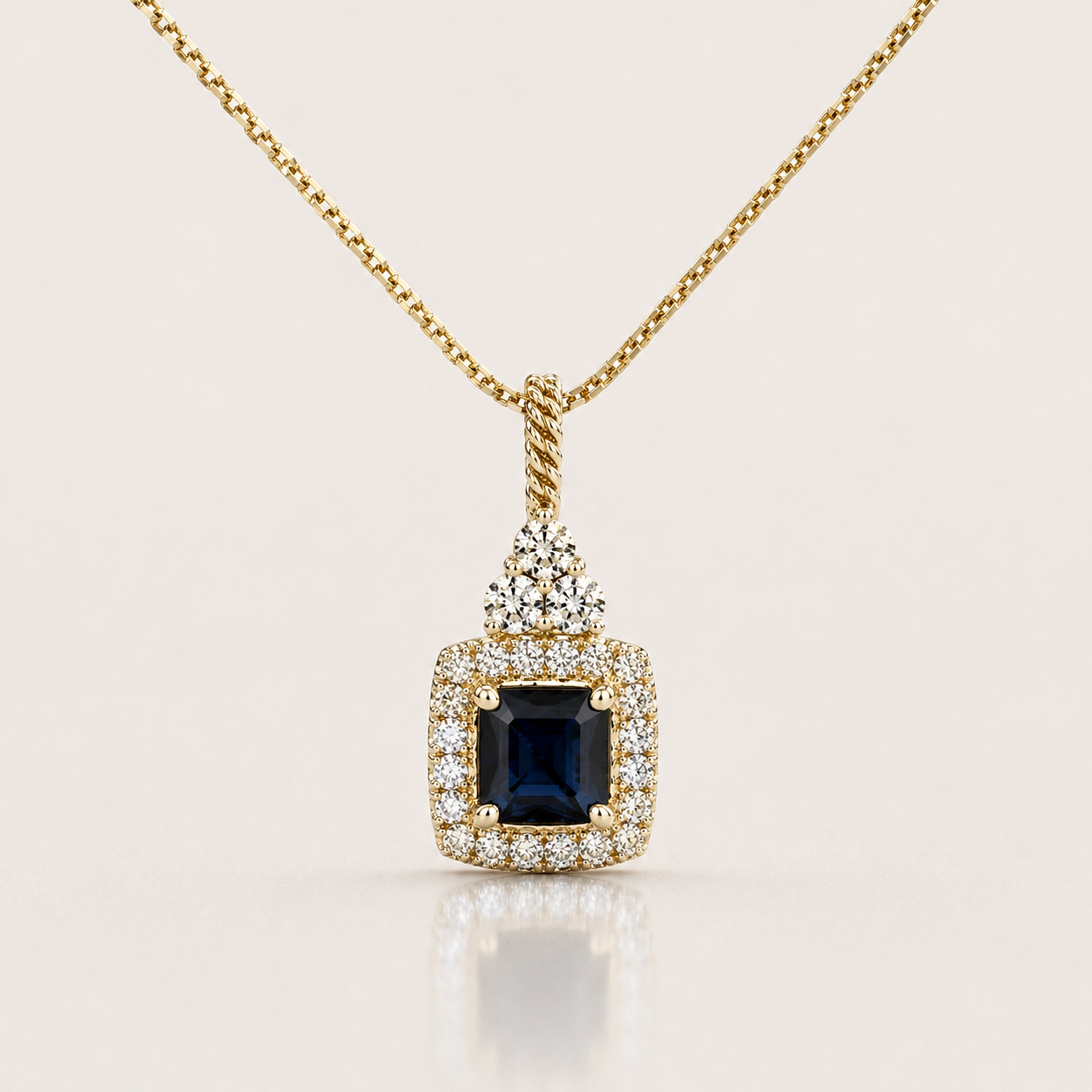 Blue Sapphire Halo Pendant in 14K YG