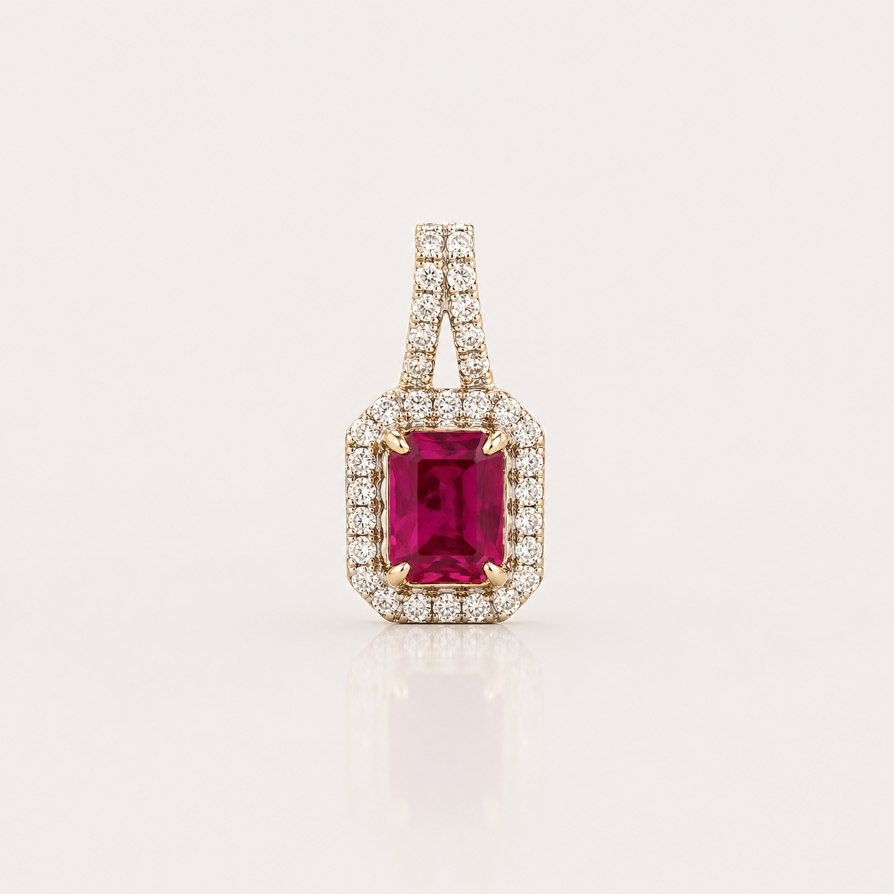 Ruby Diamond Halo Pendant in 14K YG