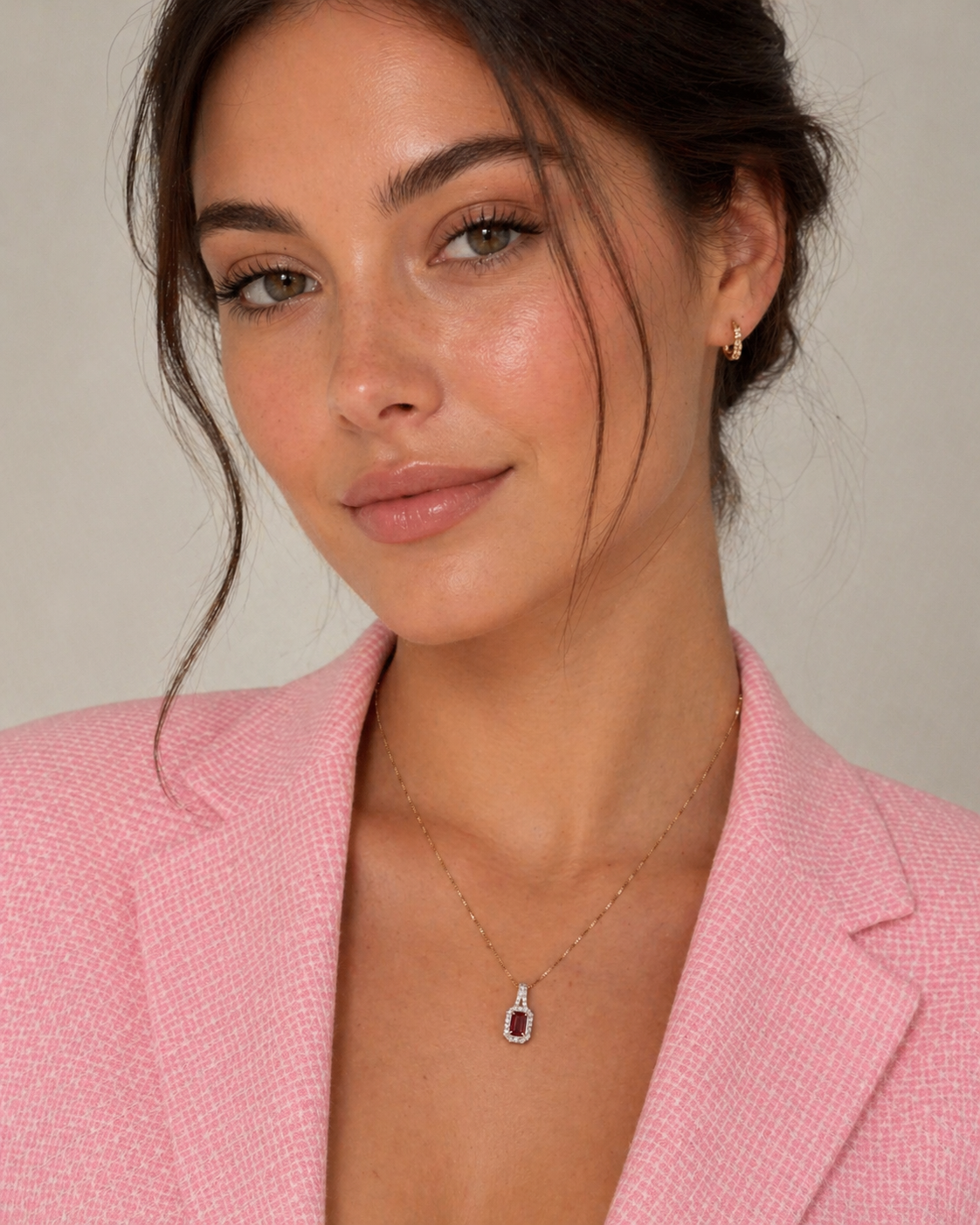 Ruby Diamond Halo Pendant in 14K YG