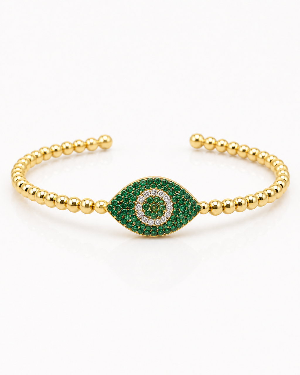 Emerald Evil Eye Beaded Bangle in 18K YG