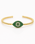 Emerald Evil Eye Beaded Bangle in 18K YG