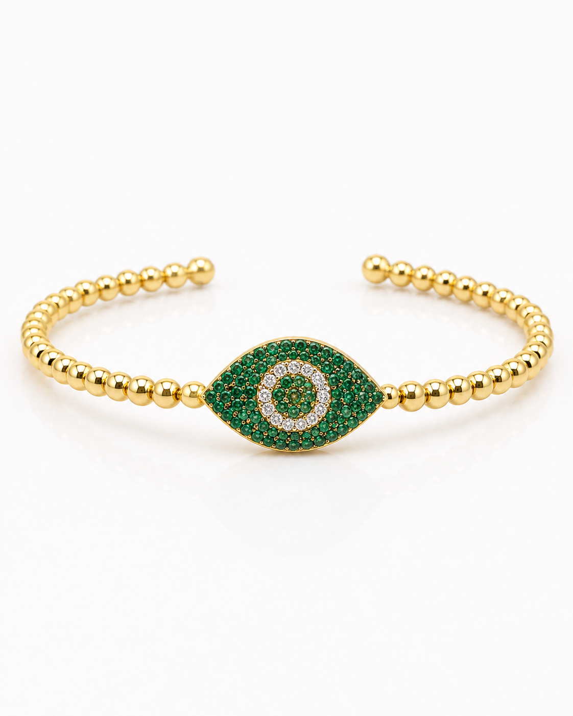 Emerald Evil Eye Beaded Bangle in 18K YG