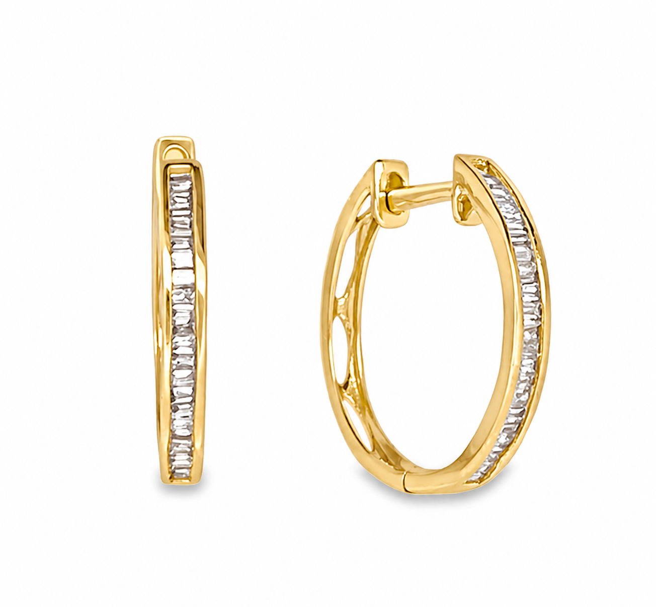 Natural Diamond Hoop Earrings in 18K Yellow Gold