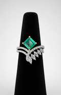 Emerald & Diamond Statement Ring in 18K White Gold