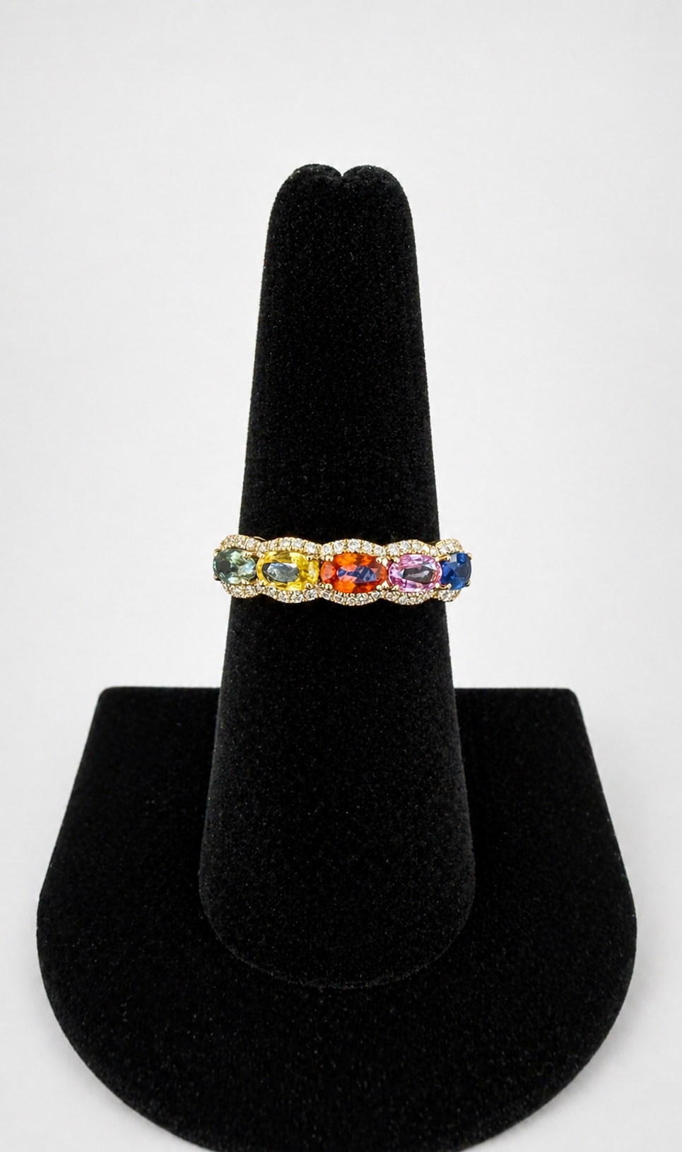 Rainbow Sapphire & Diamond Half Eternity Band in 18K Gold