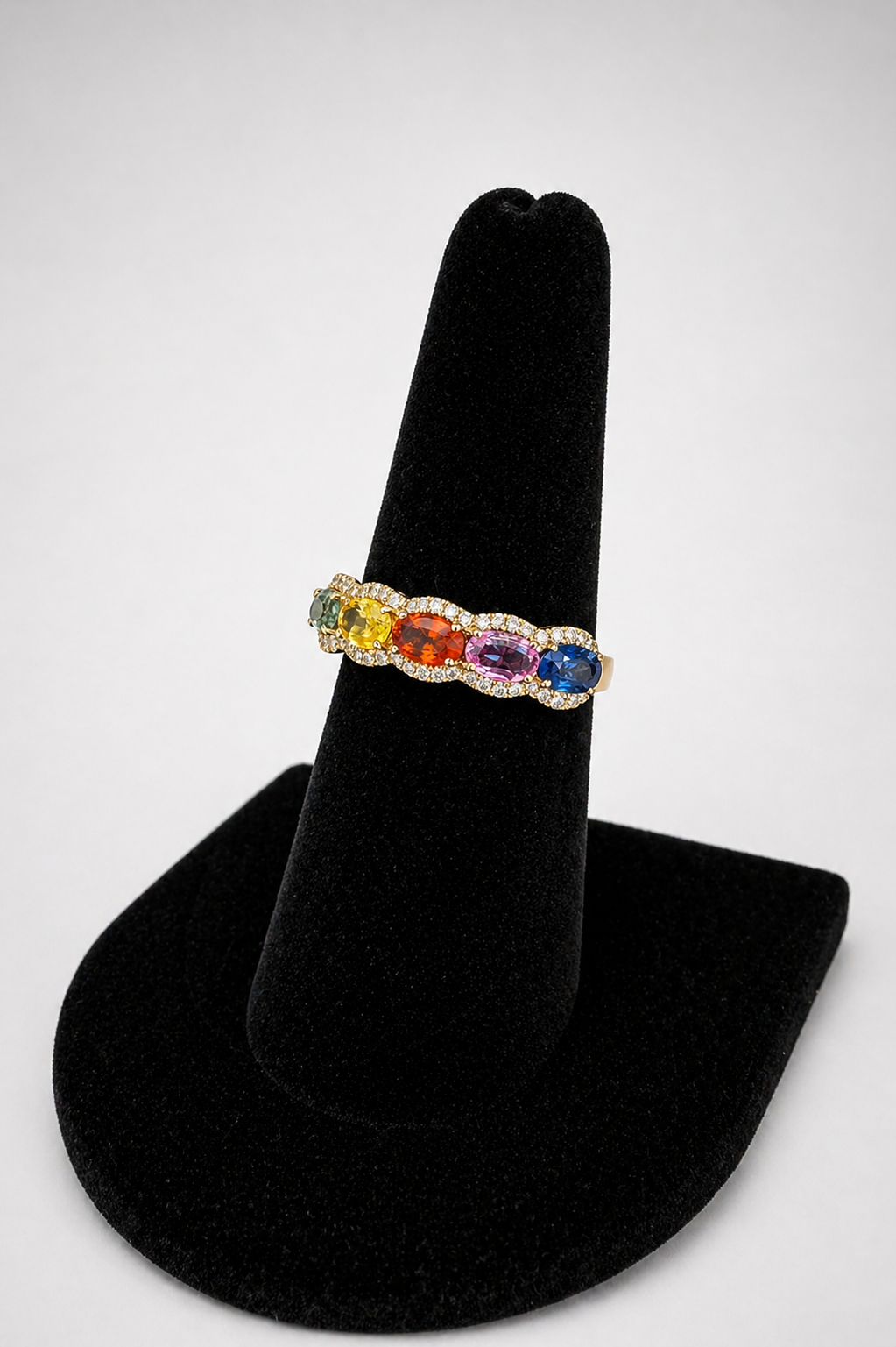 Rainbow Sapphire & Diamond Half Eternity Band in 18K Gold