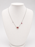 Genuine Ruby & Natural Diamond Station Necklace in 18K White and Yellow Gold