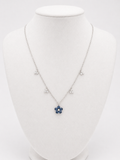 Blue Sapphire & Natural Diamond Flower Station Necklace in 18K White Gold