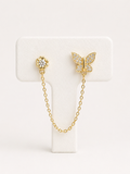 Butterfly & Bloom Chain Stud Earring in 18K YG