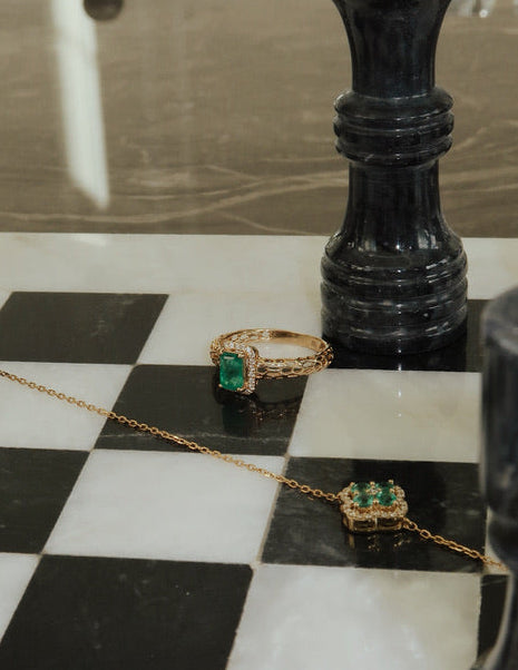 Genuine Emerald & Diamond Ring in 18K Yellow Gold