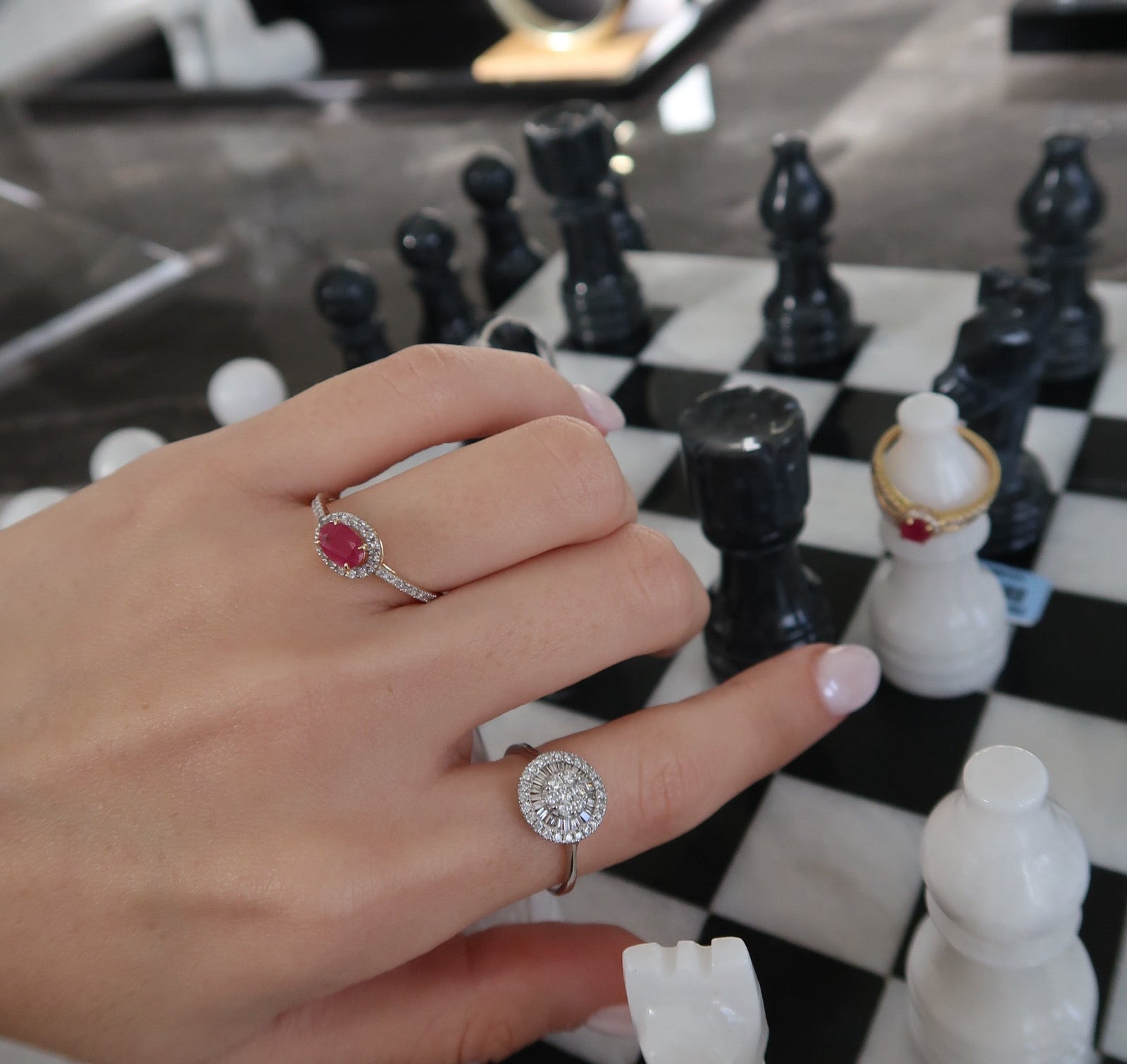 Genuine Ruby Oval Diamond Halo Ring in 14K Yellow Gold