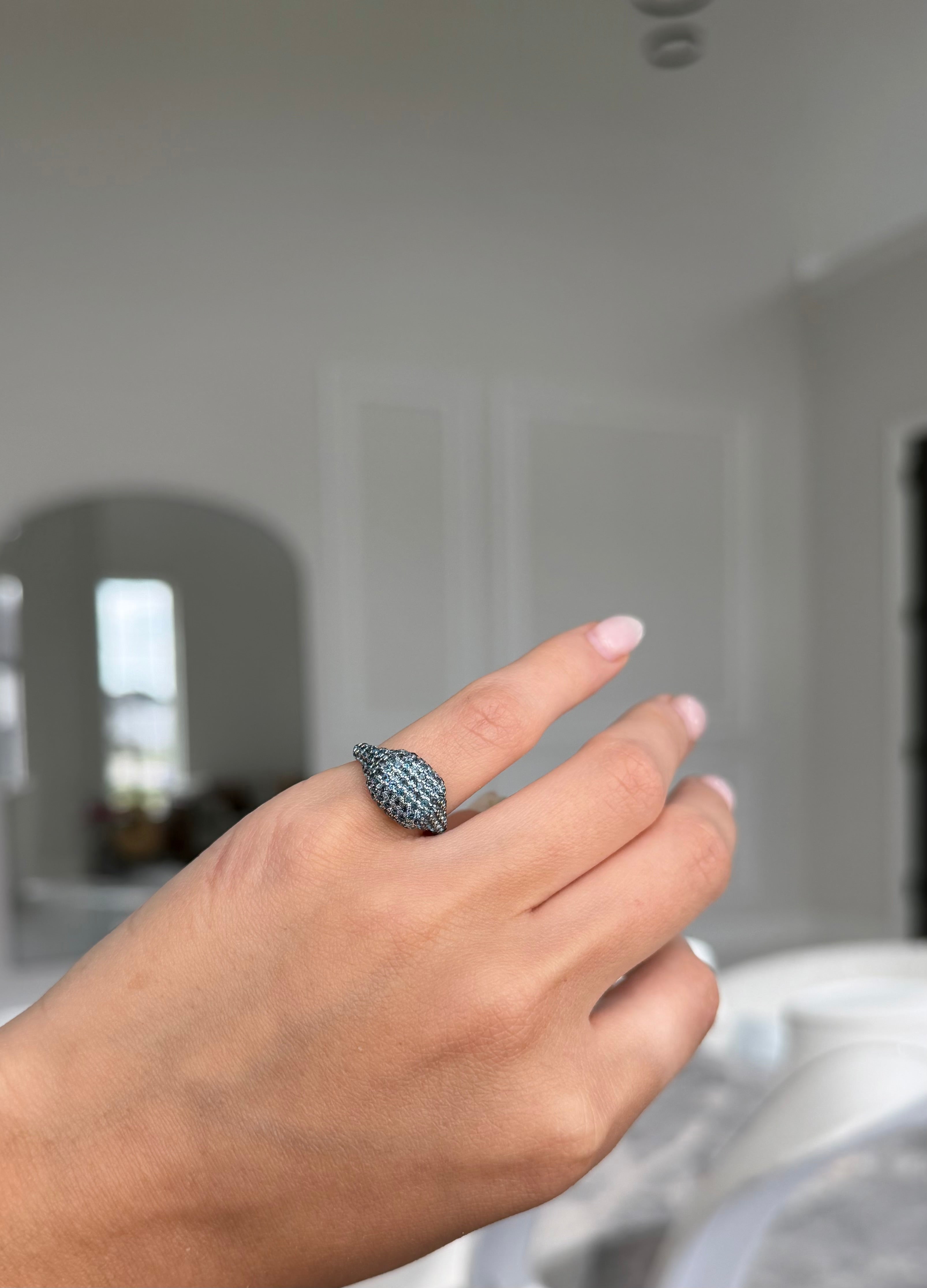London Blue Topaz Pavé Pinky Ring in 14K White Gold