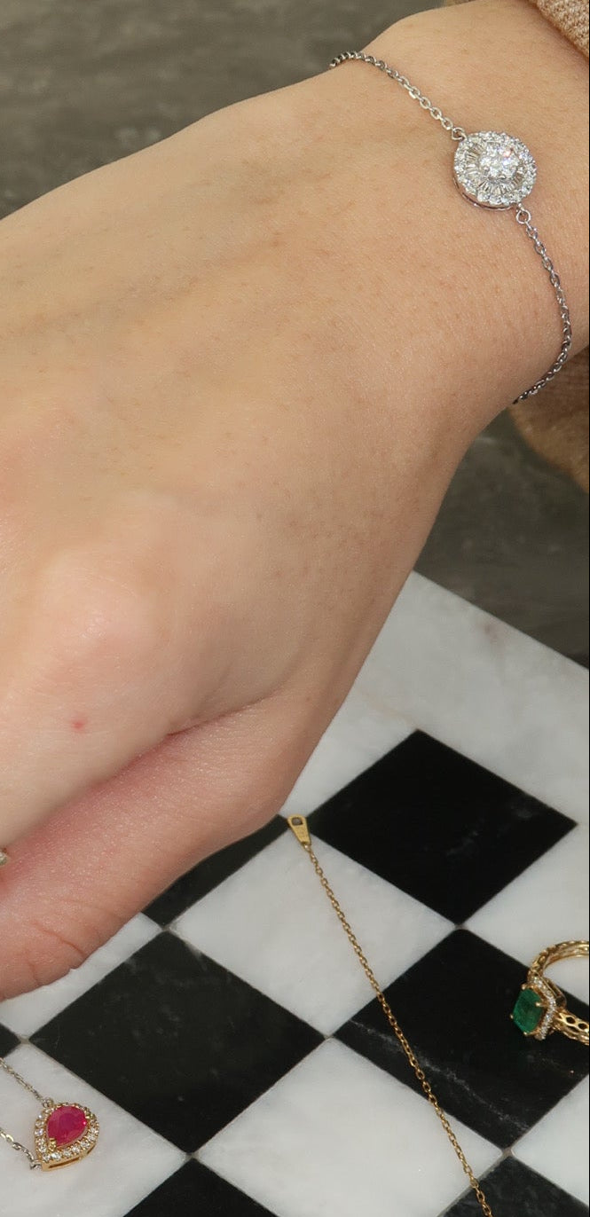 Natural Diamond Halo Bracelet in 18K White Gold