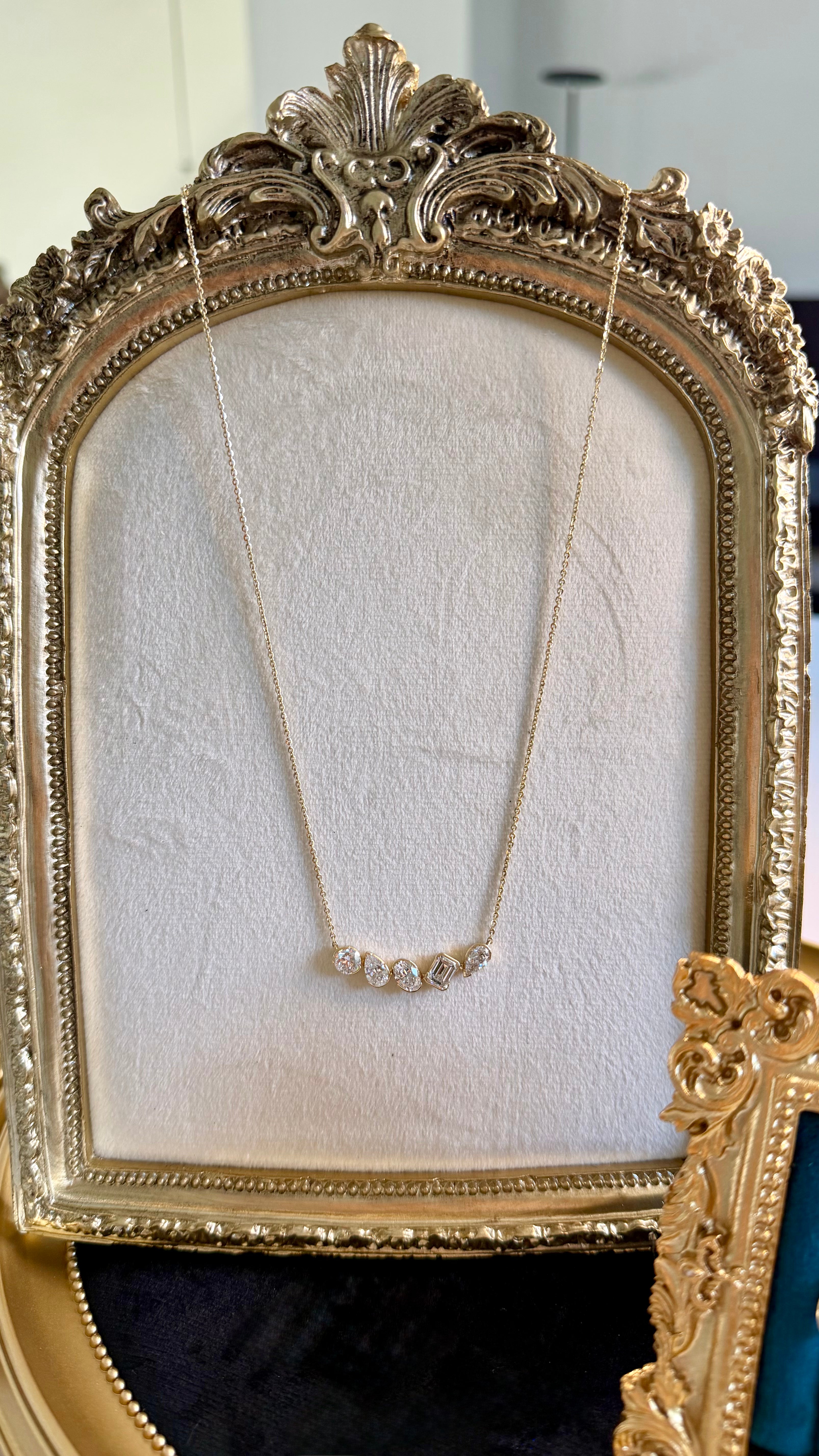 5 Stone Semi Bezel Multi Shape LAB Diamond Pendant Necklace