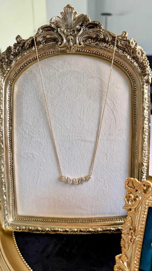 5 Stone Semi Bezel Multi Shape LAB Diamond Pendant Necklace