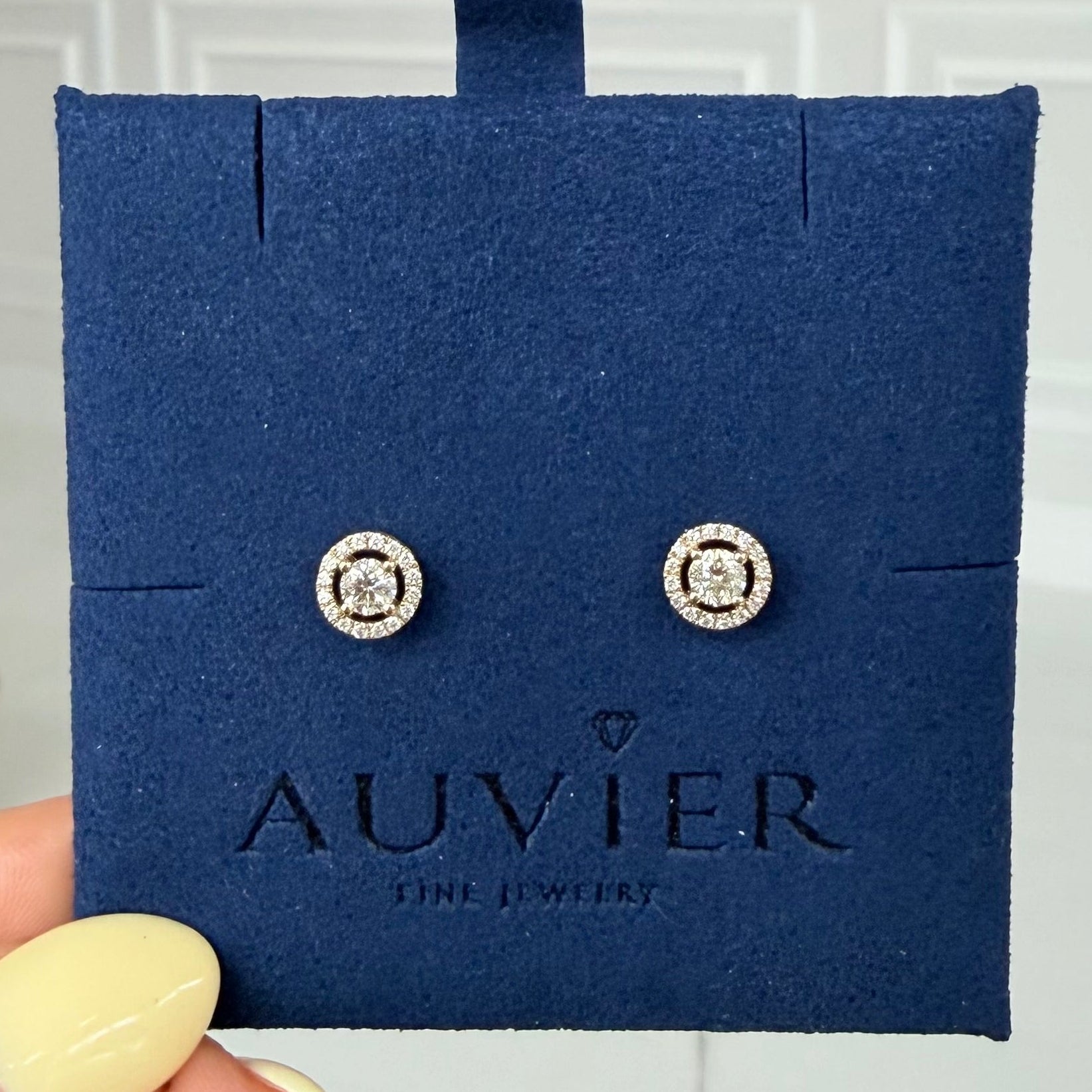 Natural Diamond Halo Studs Earrings in 18K YGold