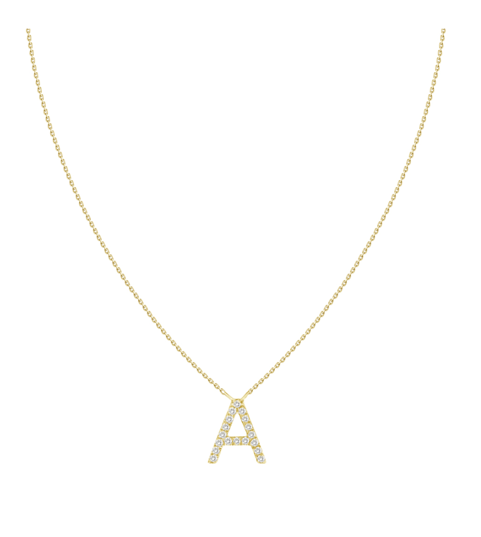 Natural Diamond Initial Necklace in 18K Solid Gold