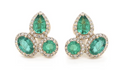 Genuine Emerald & Diamond Multi-Shape Cluster Earrings in 18K Solid Gold