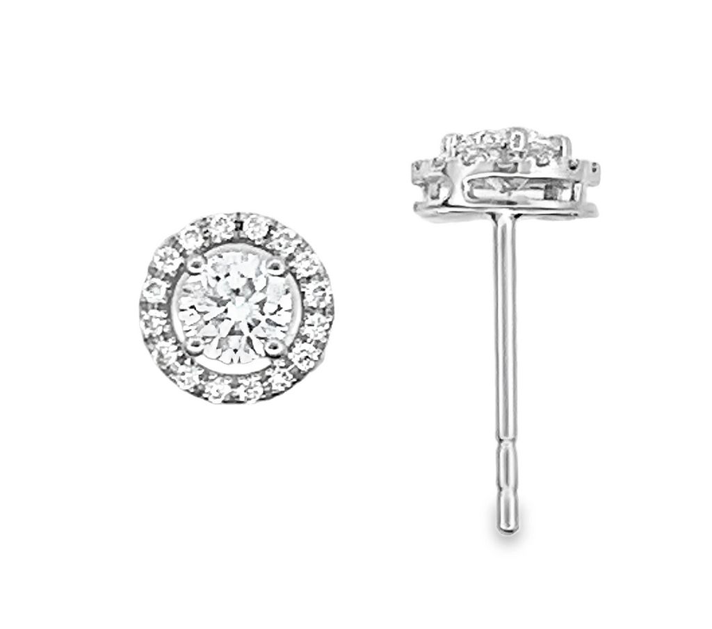 Natural Diamond Halo Studs Earrings in 18K YGold