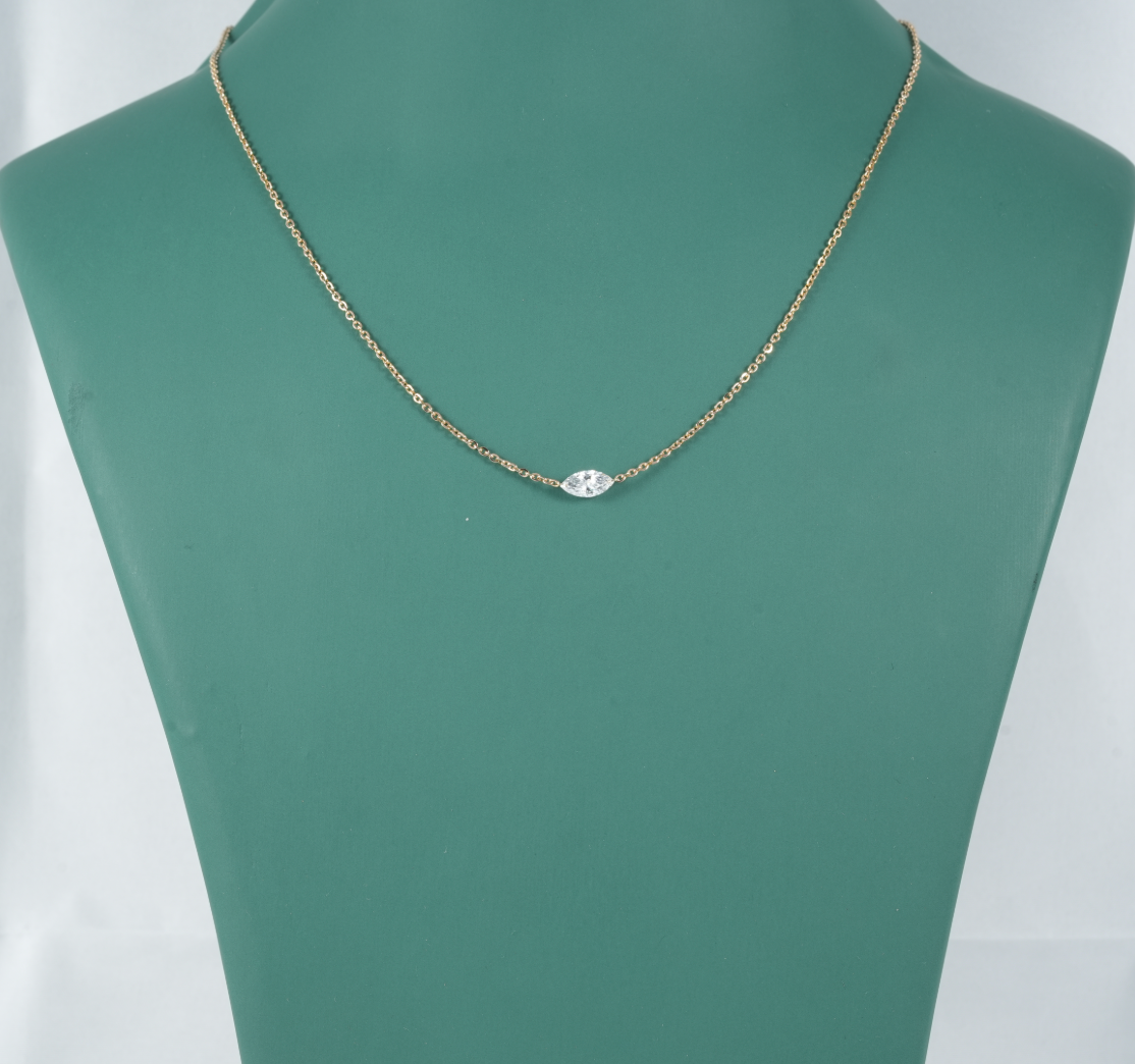 Marquise Cut east-west Solitaire Drilled LAB Diamond Pendant Necklace 0.50 CTW