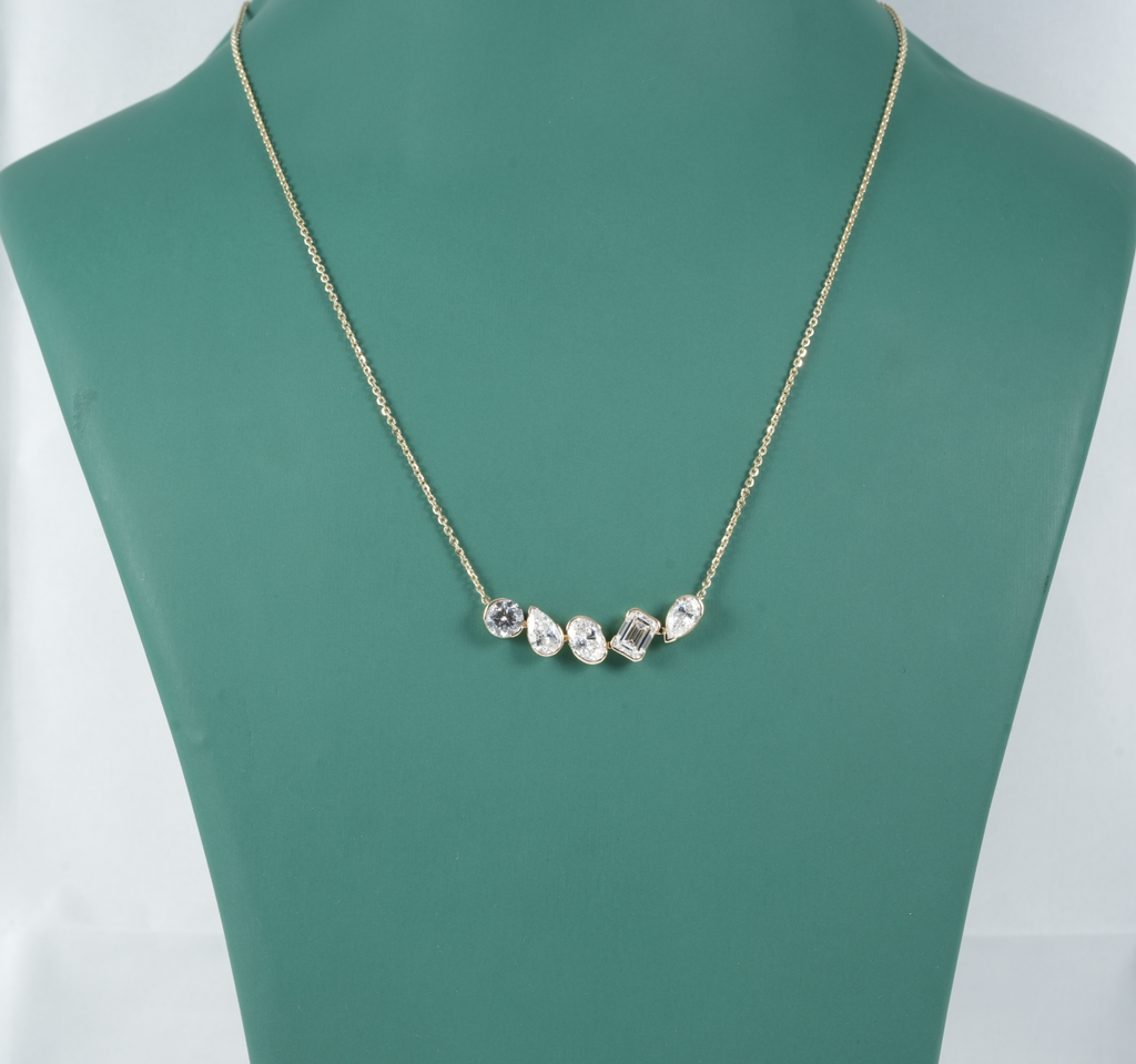 5 Stone Semi Bezel Multi Shape LAB Diamond Pendant Necklace