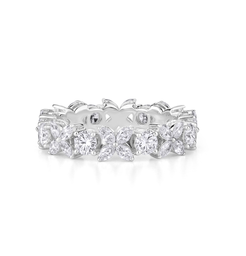Marquise and Round LAB Diamond Wedding Eternity Ring IGI Certified