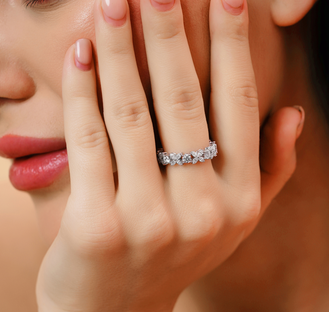 Marquise and Round LAB Diamond Wedding Eternity Ring IGI Certified