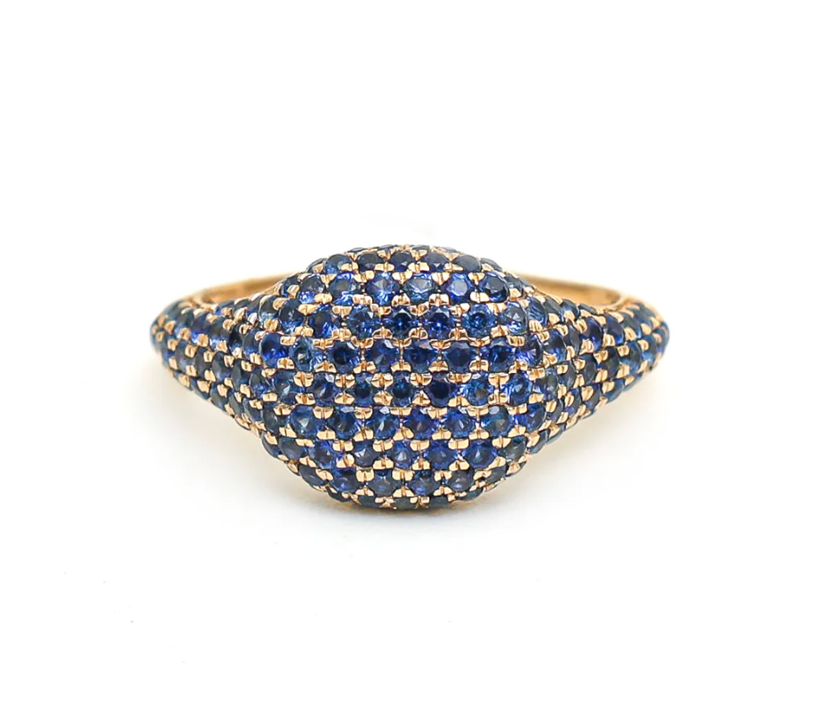 Blue Sapphire Pavé Dome Ring in 14K Yellow Gold