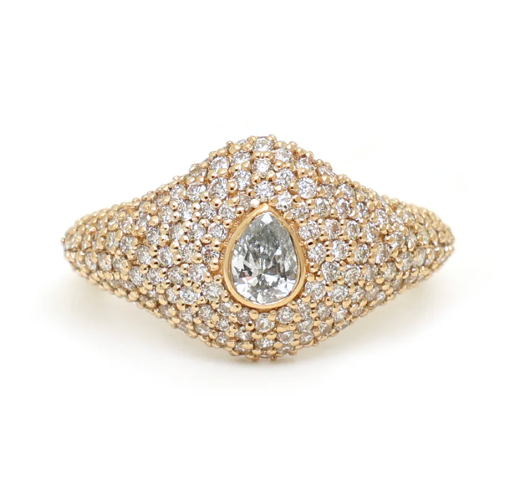 Pavé Natural Diamond Pinky Ring in 18K Yellow Gold