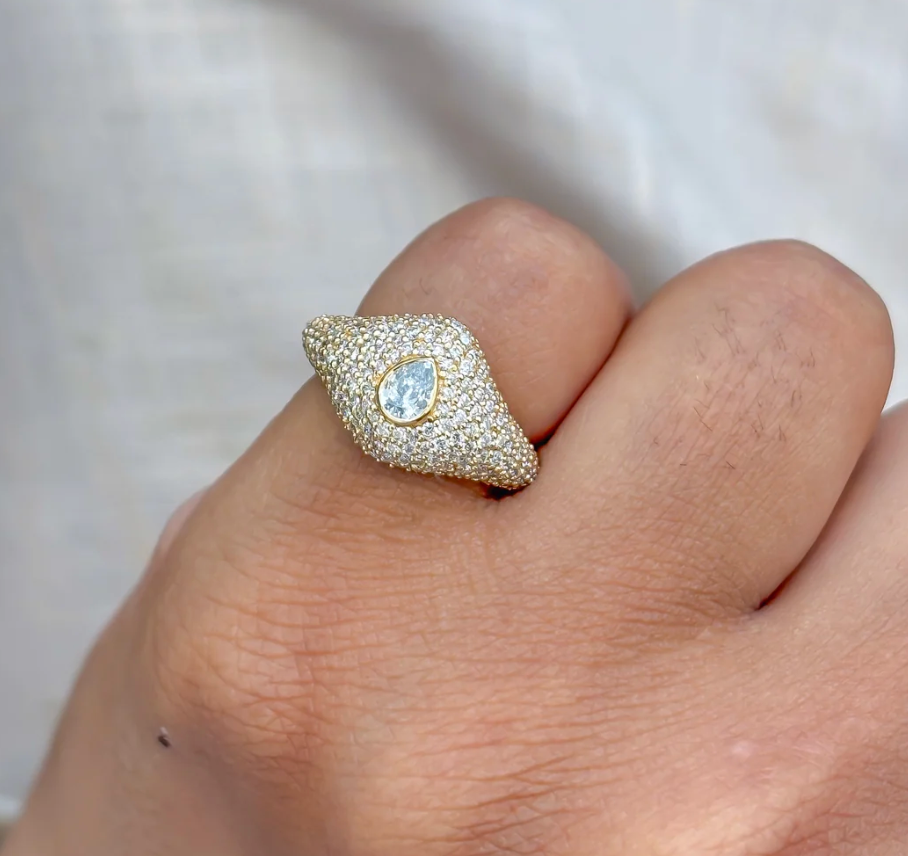 Pavé Natural Diamond Pinky Ring in 18K Yellow Gold