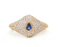 Pavé Diamond & Blue Sapphire Pinky Ring in 18K Yellow Gold