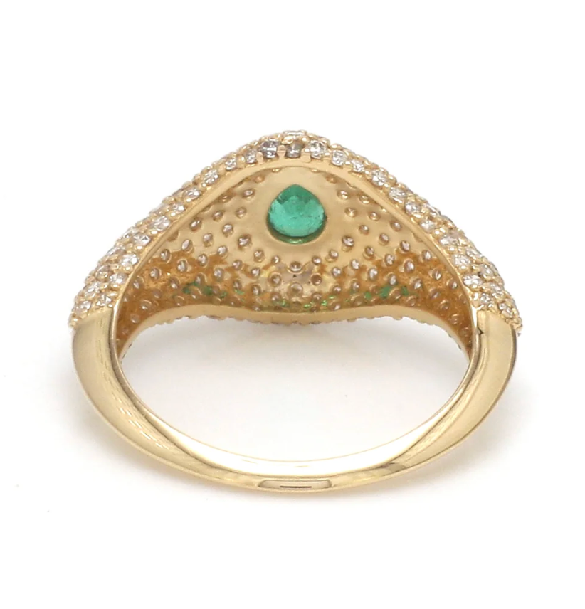 Pavé Diamond & Emerald Pinky Ring in 18K Yellow Gold