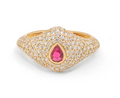 Pavé Diamond & Ruby Pear Pinky Ring in 18K Yellow Gold