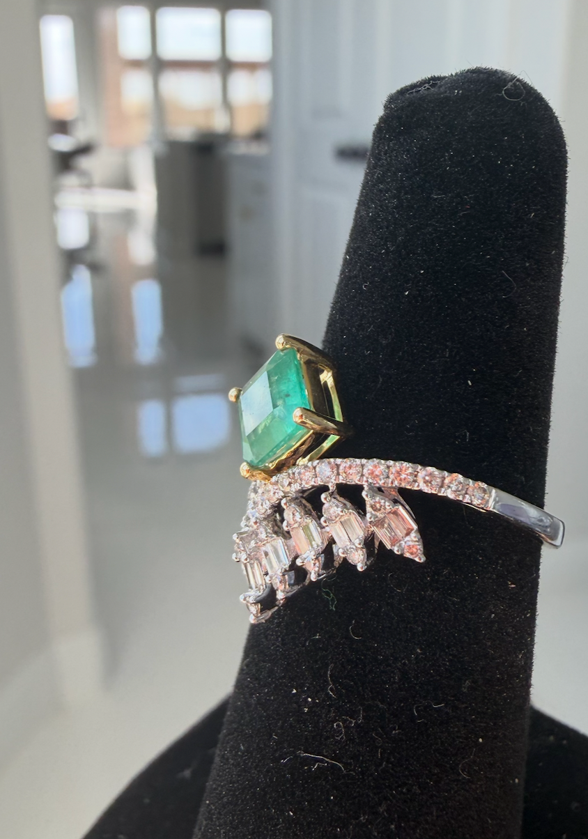 Emerald & Diamond Statement Ring in 18K White Gold