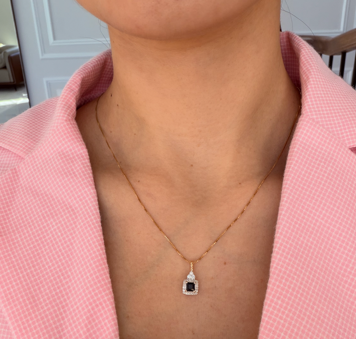 Blue Sapphire Halo Pendant in 14K YG
