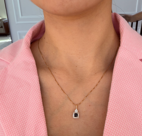 Blue Sapphire Halo Pendant in 14K YG