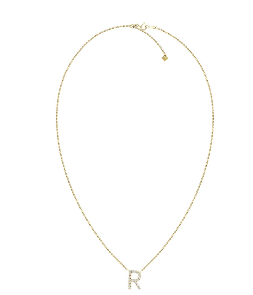 Natural Diamond Initial Necklace in 18K Solid Gold