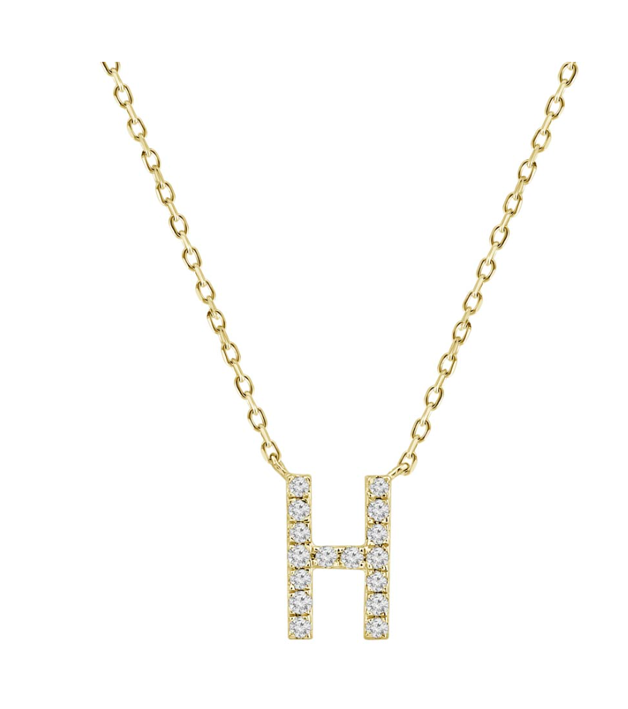 Natural Diamond Initial Necklace in 18K Solid Gold