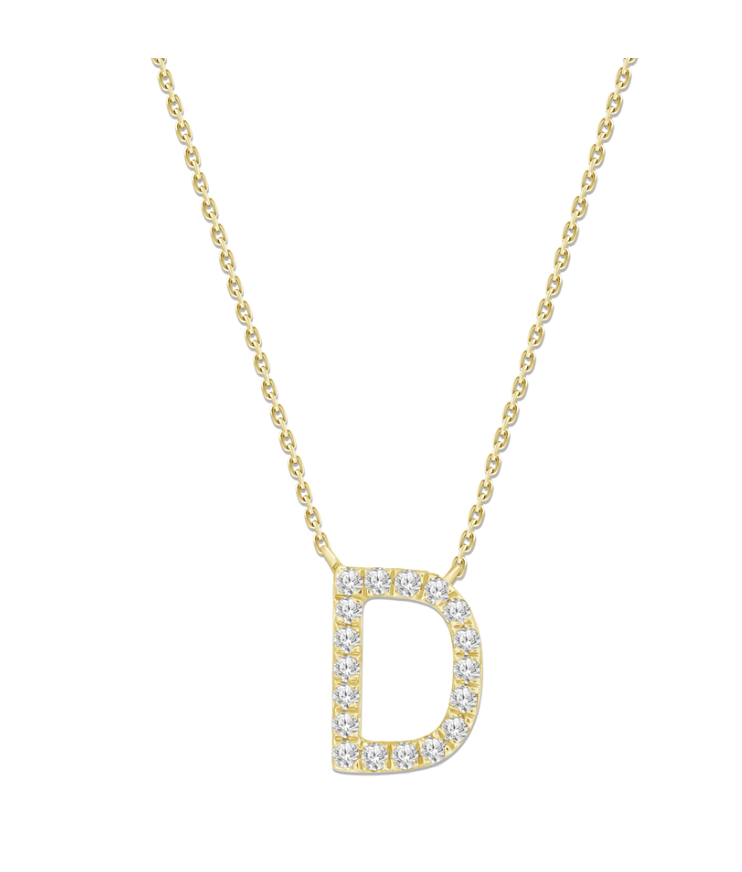 Natural Diamond Initial Necklace in 18K Solid Gold