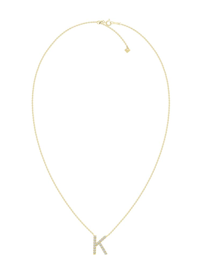 Natural Diamond Initial Necklace in 18K Solid Gold