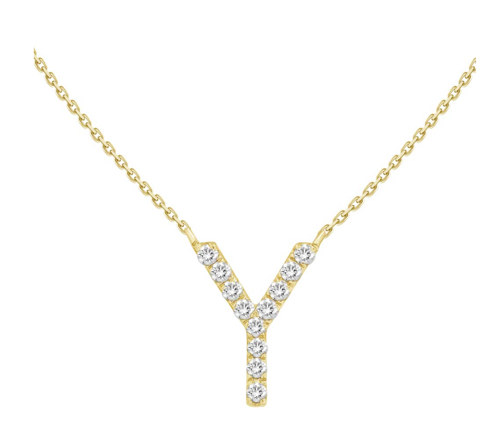 Natural Diamond Initial Necklace in 18K Solid Gold
