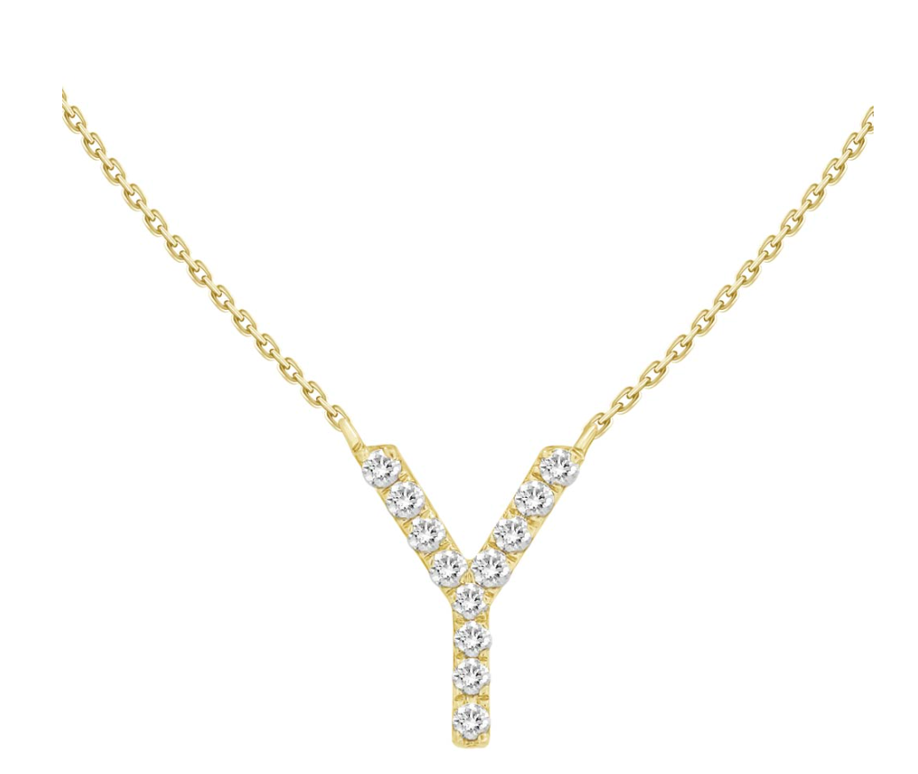 Natural Diamond Initial Necklace in 18K Solid Gold