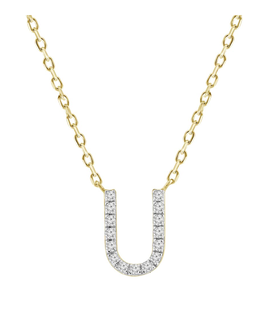 Natural Diamond Initial Necklace in 18K Solid Gold