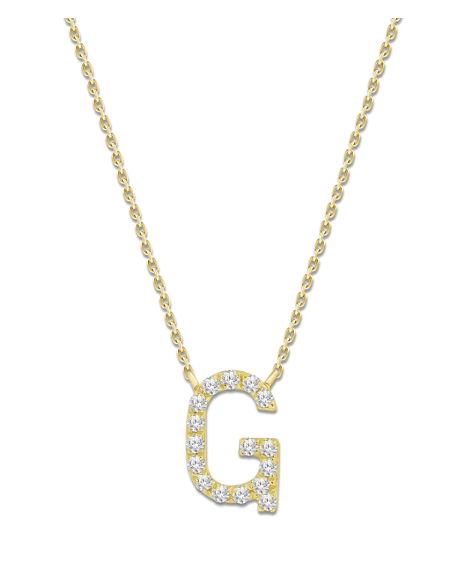 Natural Diamond Initial Necklace in 18K Solid Gold